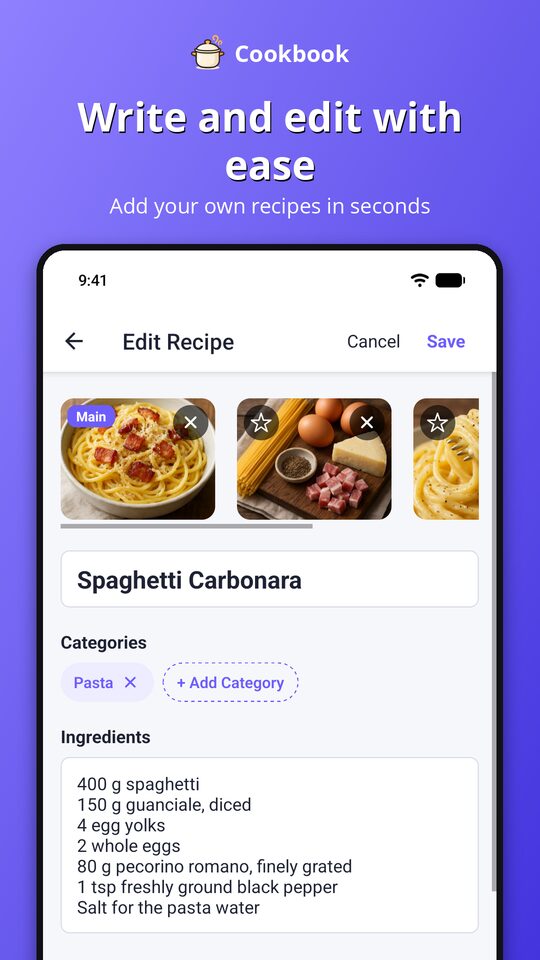 The recipe editor