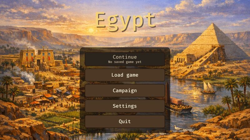 The title screen with the Nile and the pyramids