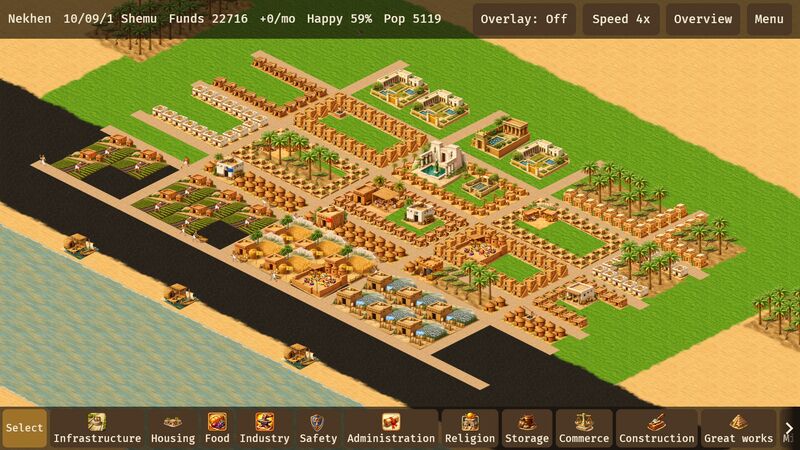 A large town with houses, farms and roads