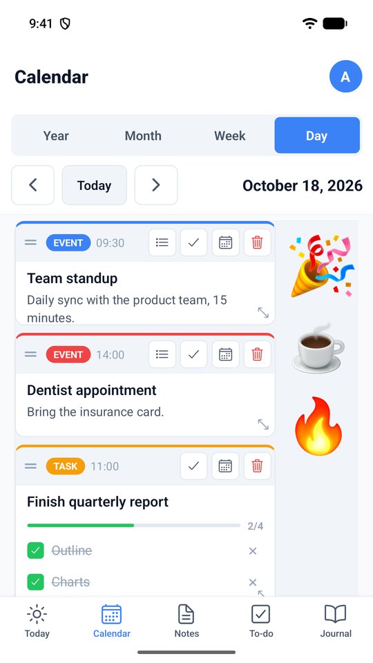 A day board with cards and emoji stickers