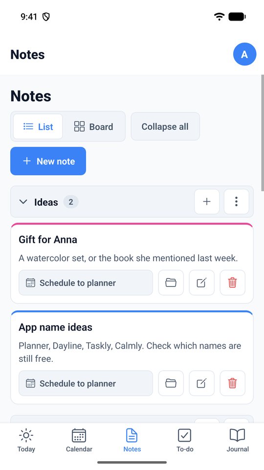 Notes grouped into collapsible groups