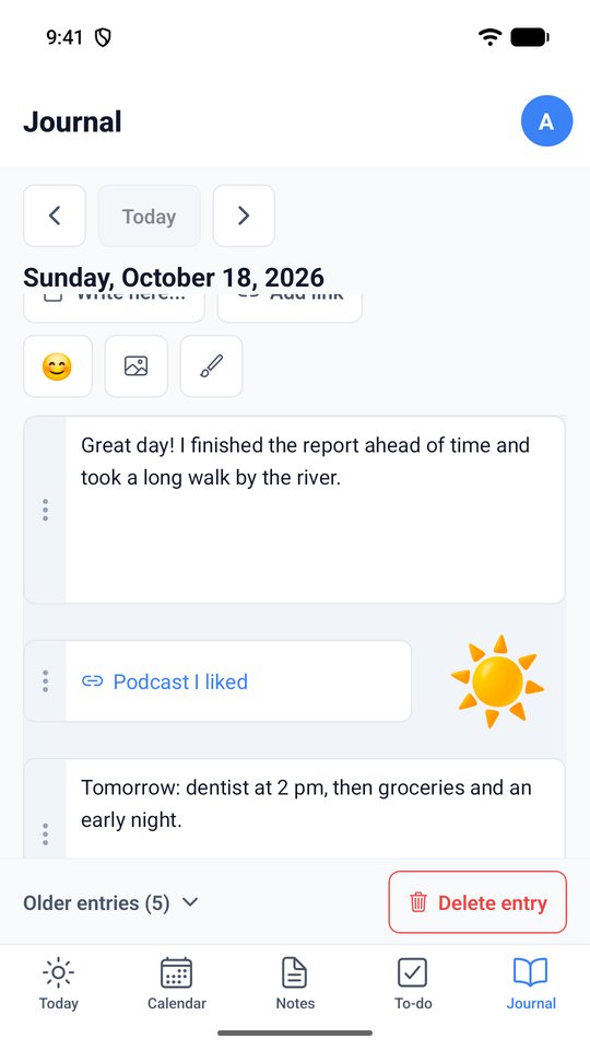 A journal day with mood and text